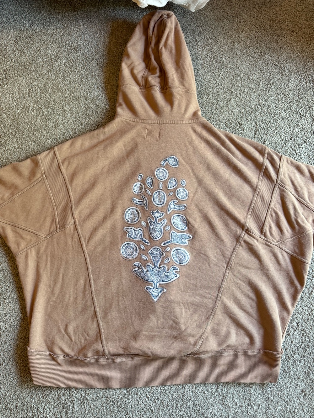 FP Movement by Free People tan hoodie with white embroidery